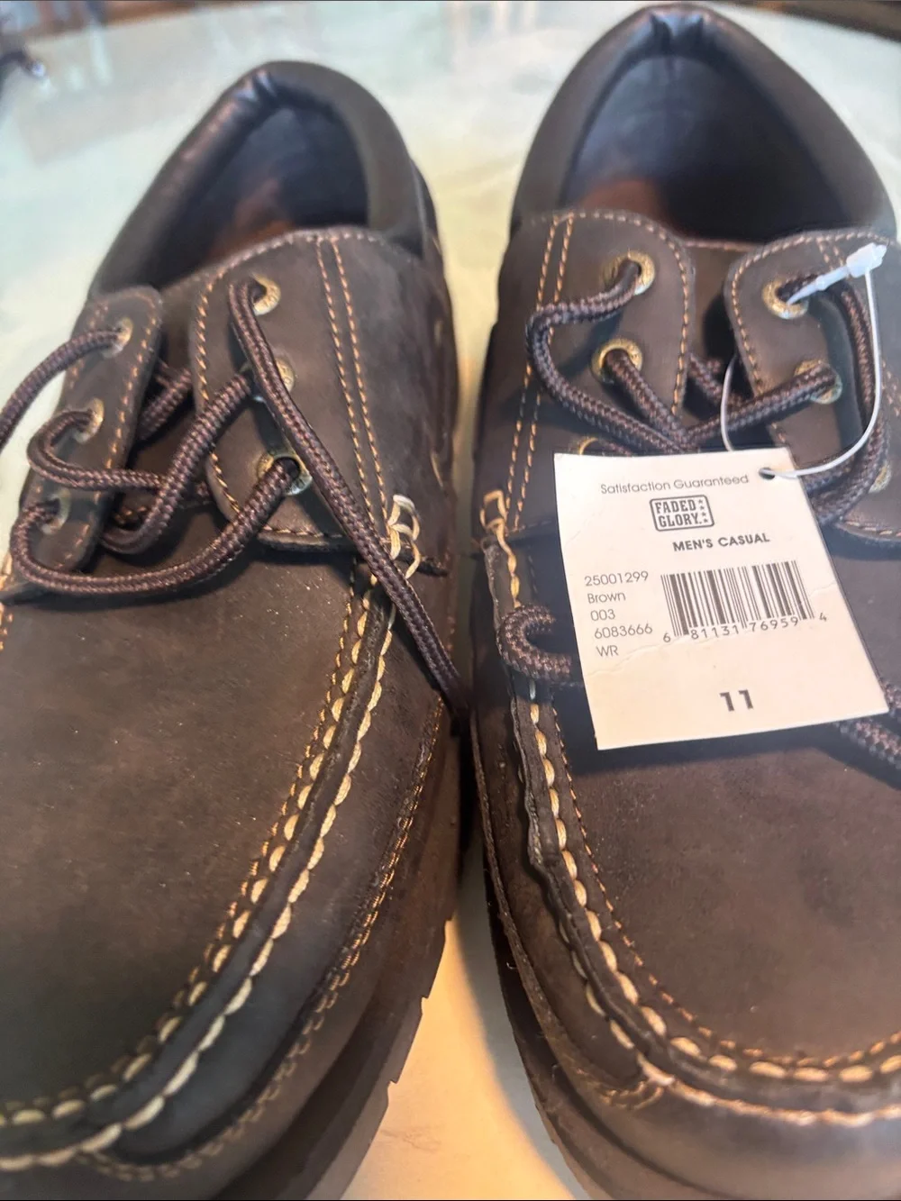 Men's Brown Leather Moc Toe Boat Shoes with Contrast Stitching